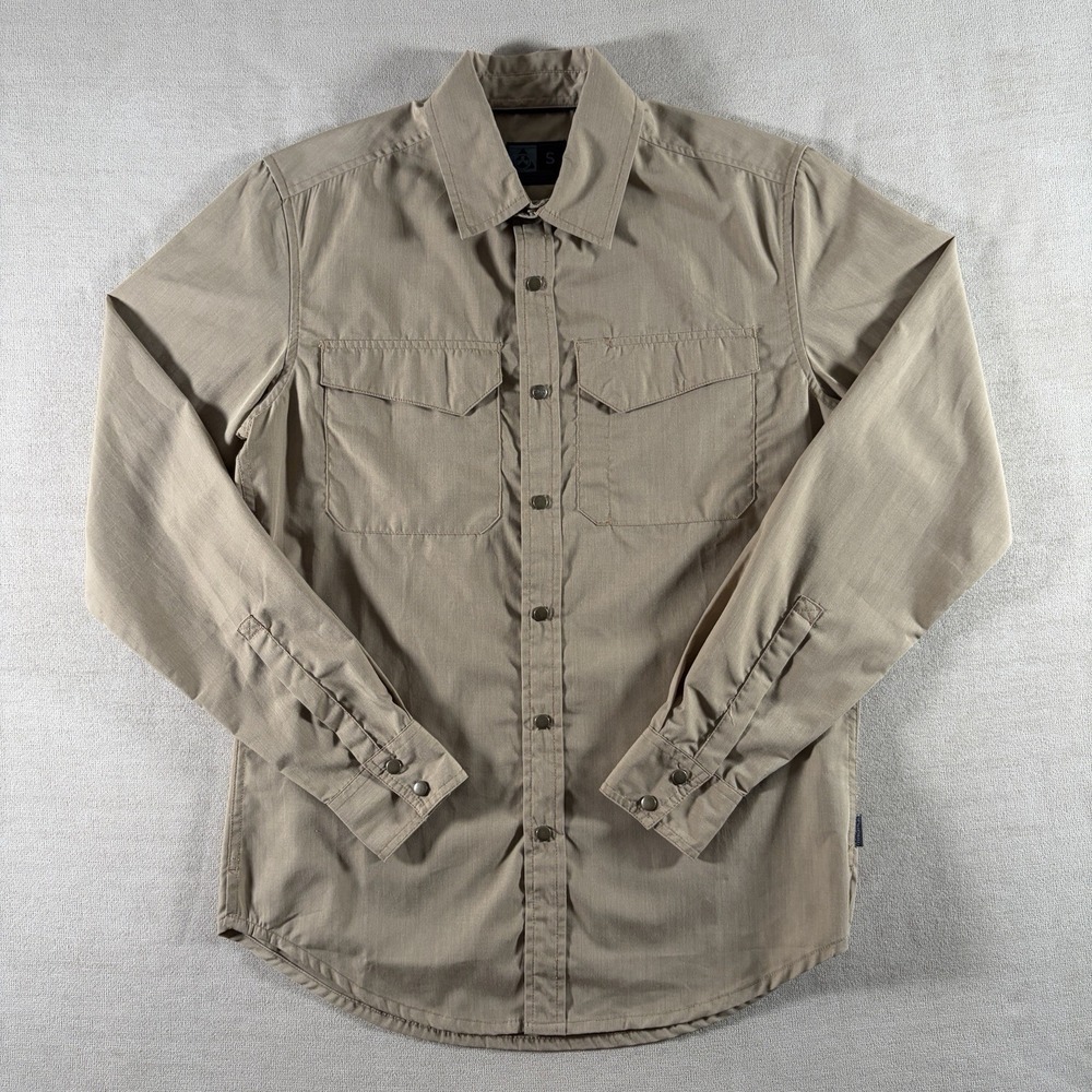 Magpul Shirt Mens Small Tan Long Sleeve Snap Up Pockets UK Flag Patch Military‎
